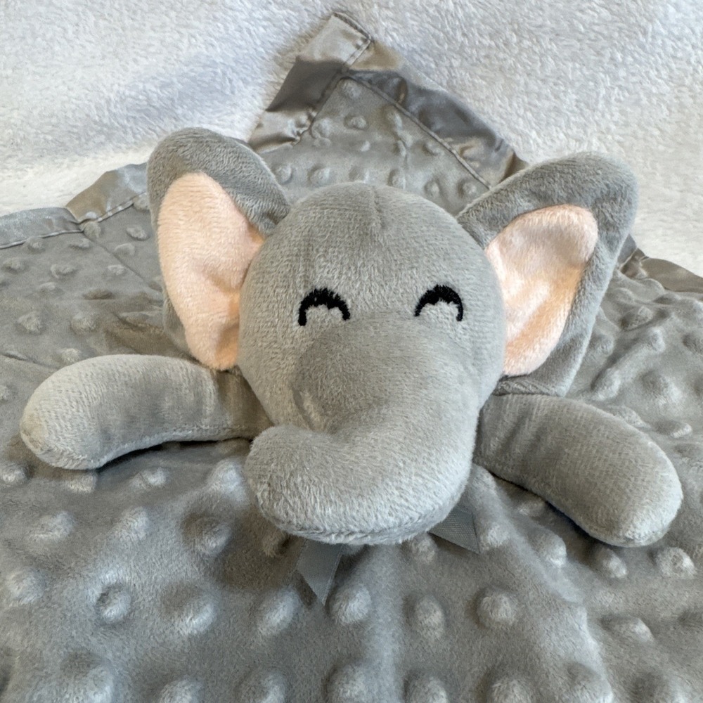 Pro Goleem Elephant Baby Lovey Security Blanket Gray Minky Dot Satin Trim - Picture 4 of 7